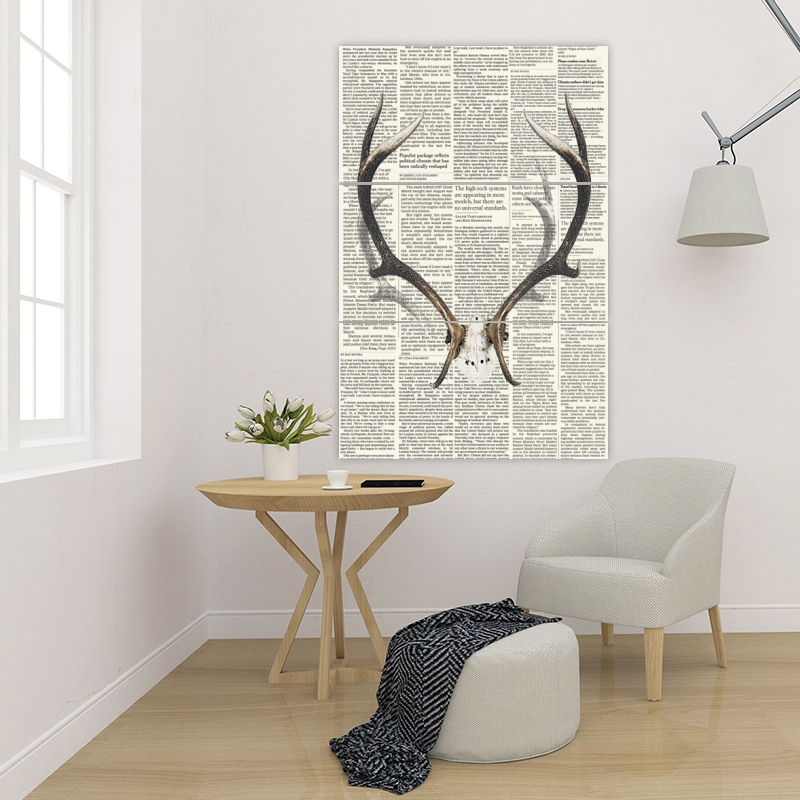 Canvas 24 x 36 - Deer horns with newspaper