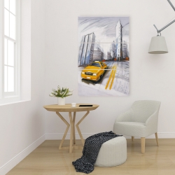 Canvas 24 x 36 - Yellow taxi and city sketch