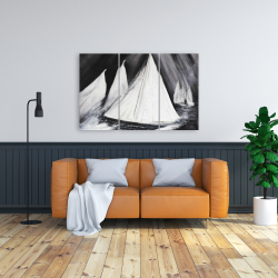 Canvas 24 x 36 - Grayscale boats in a storm