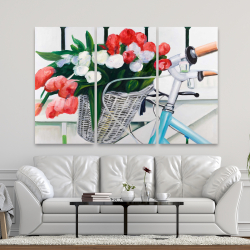 Canvas 40 x 60 - Bicycle with tulips flowers in basket