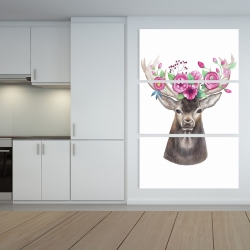 Toile 40 x 60 - Tête de chevreuil à fleurs