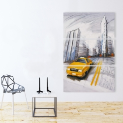 Canvas 40 x 60 - Yellow taxi and city sketch