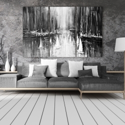 Toile 40 x 60 -  bateaux en niveaux de gris sur l'eau