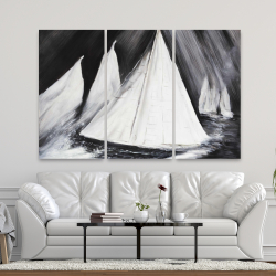 Canvas 40 x 60 - Grayscale boats in a storm