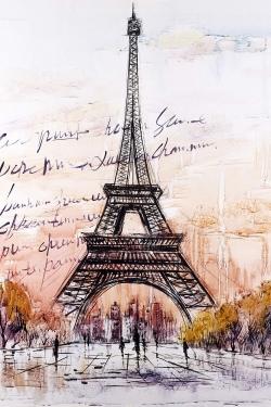 Eiffel tower sketch with an handwritten message