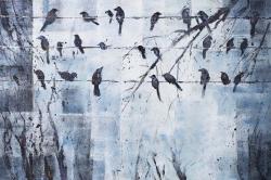 Abstract birds on electric wire