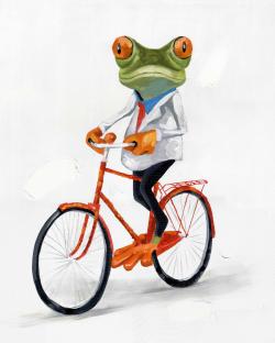 Funny frog riding a bike