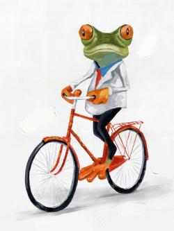 Funny frog riding a bike