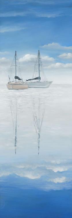 Two sailboats on the quiet lake