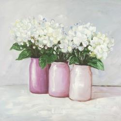 Hydrangea flowers in pink vases