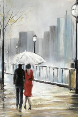 Couple walking under the rain