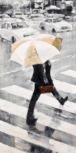 Homme marchant avec son parapluie