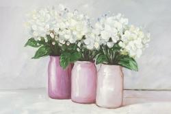 Hydrangea flowers in pink vases