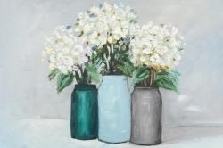 Hydrangea flowers in blue vases