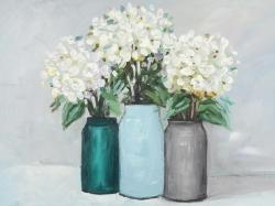 Hydrangea flowers in blue vases