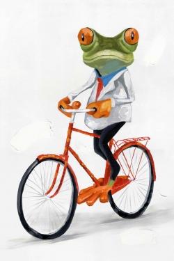 Funny frog riding a bike