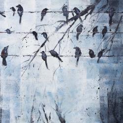 Abstract birds on electric wire