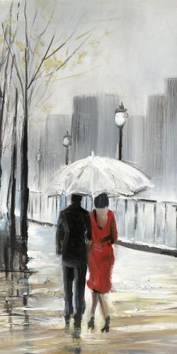 Couple walking under the rain