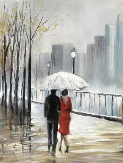 Couple walking under the rain