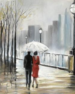 Couple walking under the rain