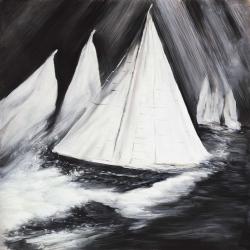 Grayscale boats in a storm