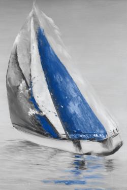 Gray and blue boat sailing