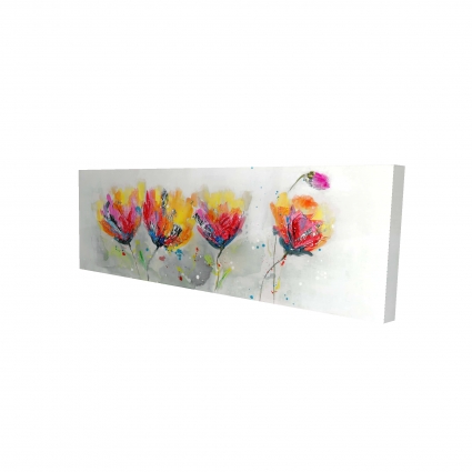 Four colored flowers on gray background