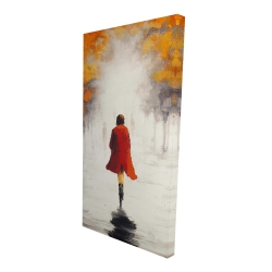 Woman with a red coat by fall