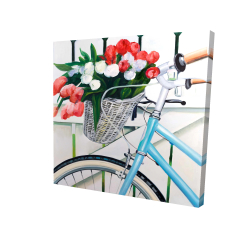 Bicycle with tulips flowers in basket