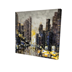 Abstract and texturized city with yellow taxis