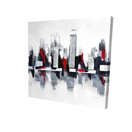 Gray and red cityscape