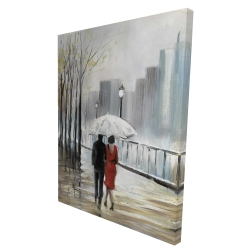 Couple walking under the rain