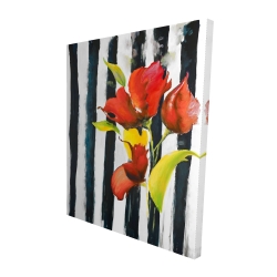 Flowers on black and white stripes