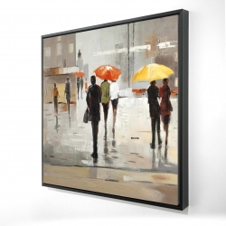 Abstract passersby with umbrellas