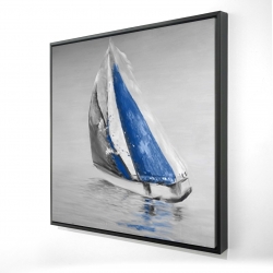 Gray and blue boat sailing