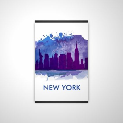 Blue silhouette of new york city