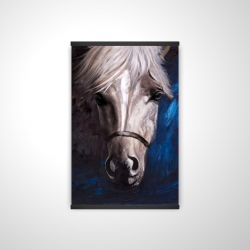 White horse on blue background