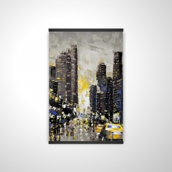 Abstract and texturized city with yellow taxis