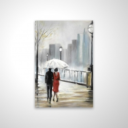 Couple walking under the rain