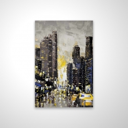 Abstract and texturized city with yellow taxis