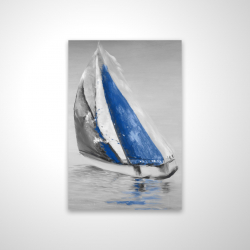 Gray and blue boat sailing