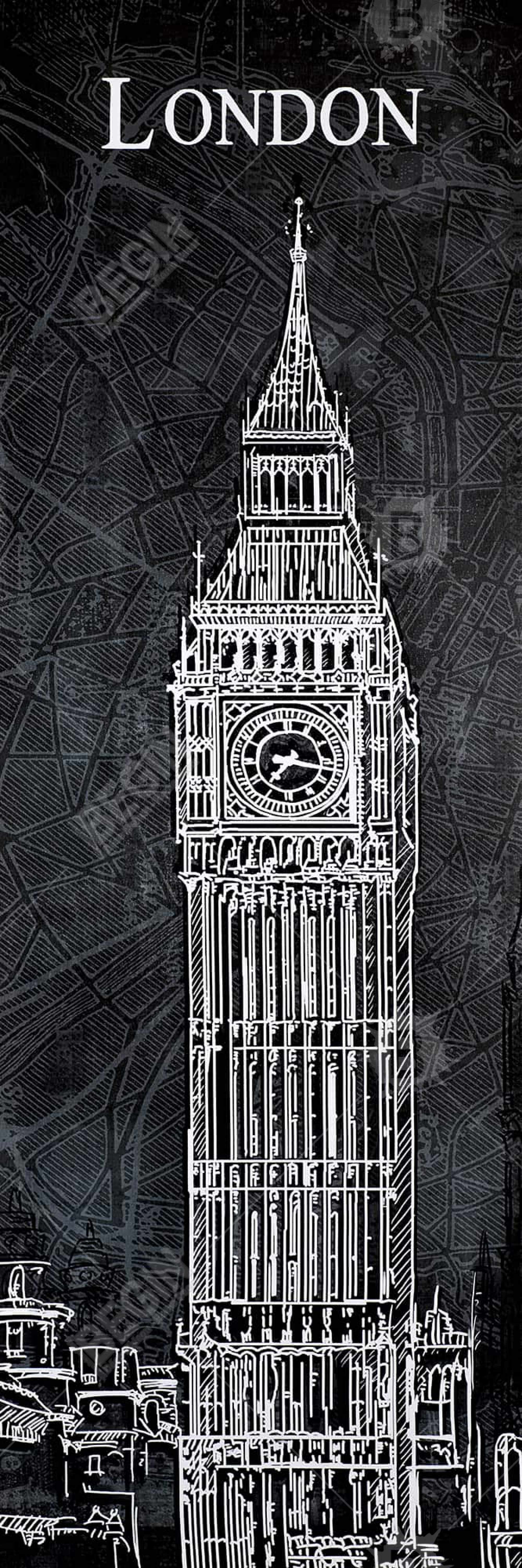 Big ben sketch with a map in background