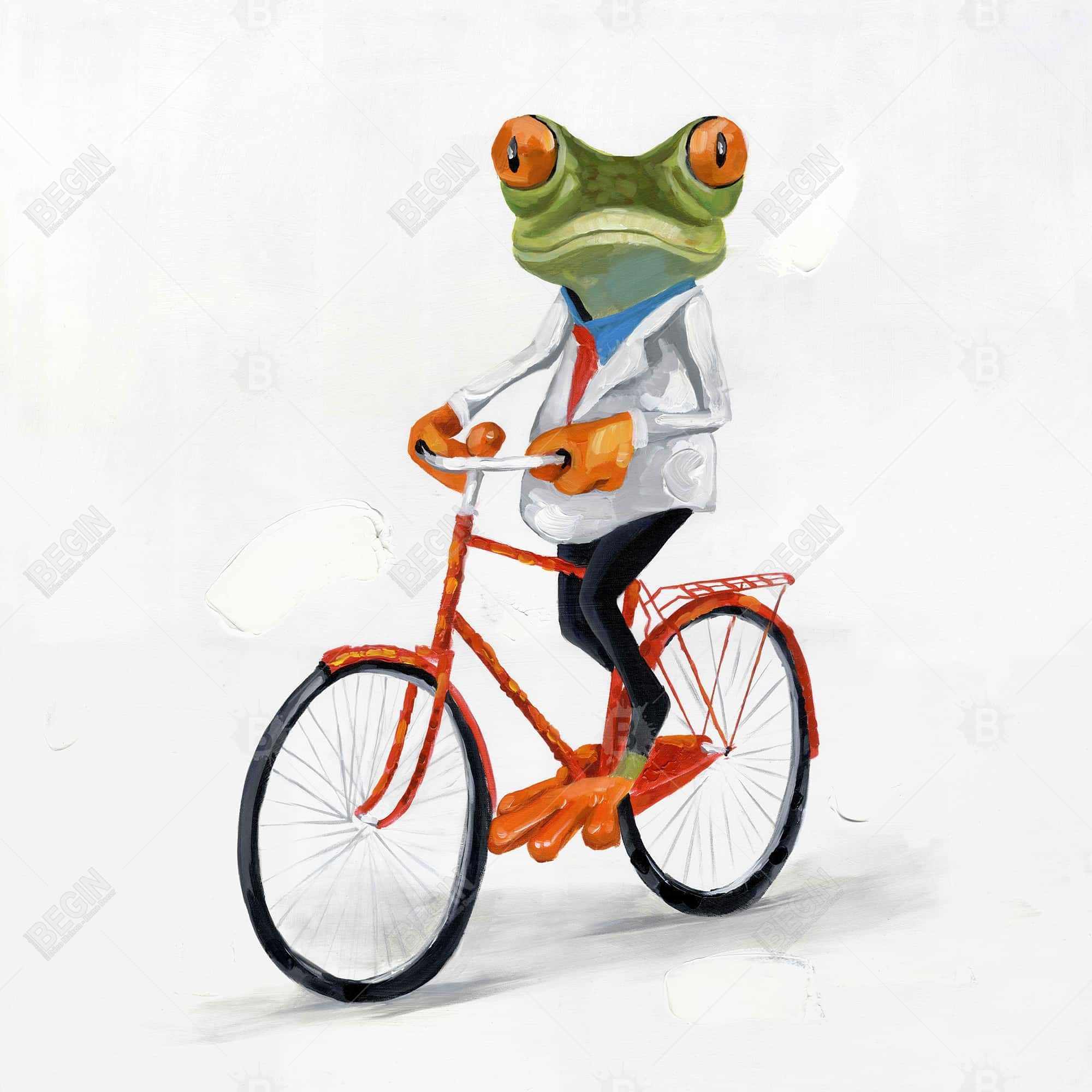 Funny frog riding a bike