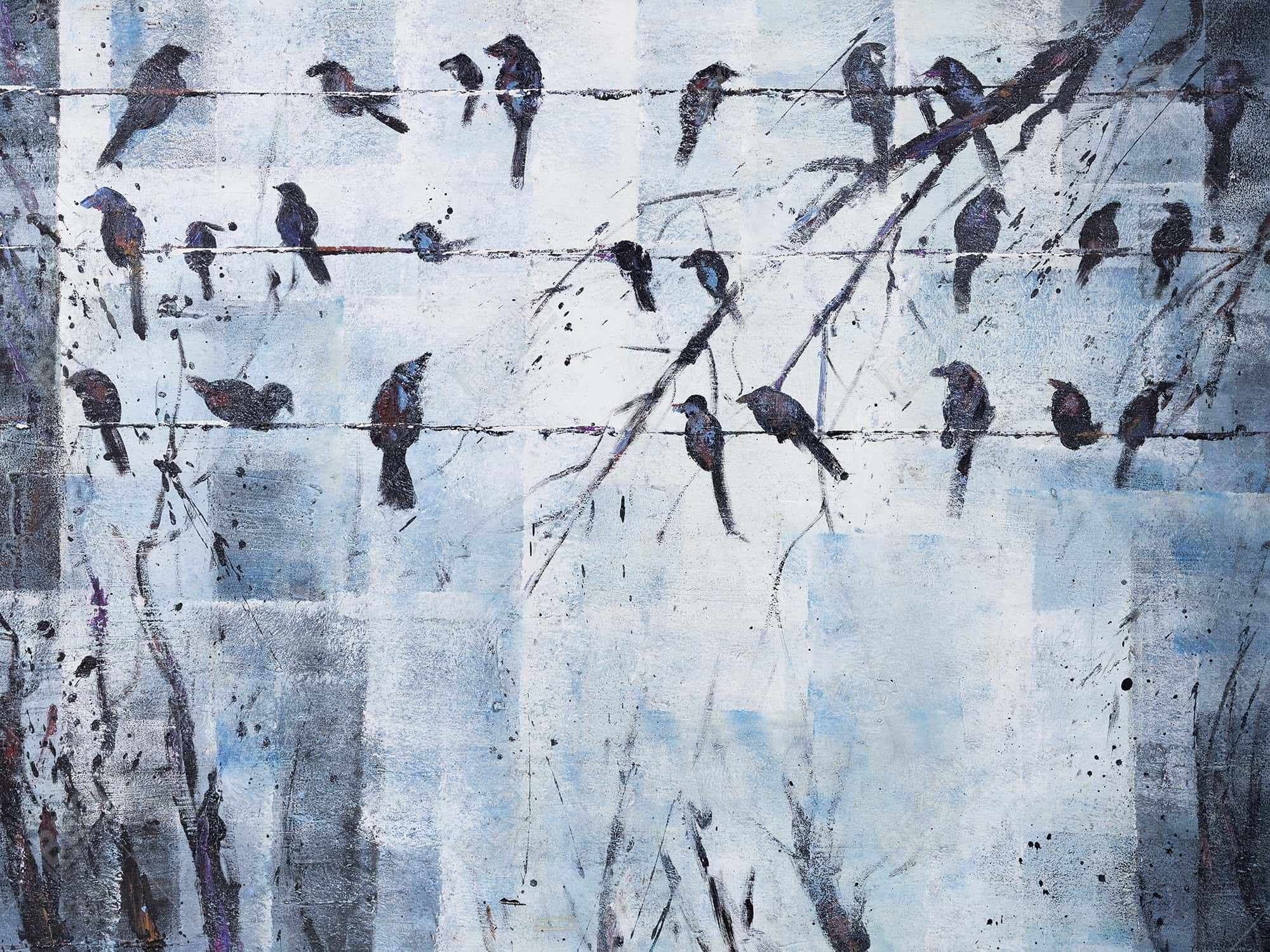 Abstract birds on electric wire