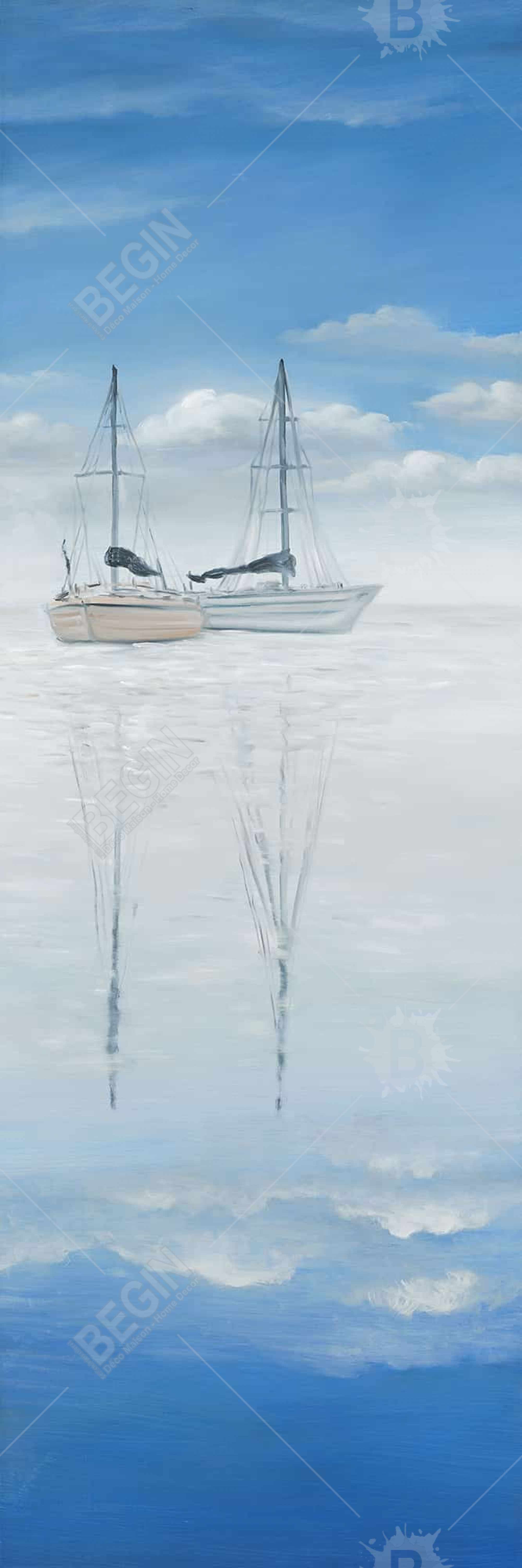 Two sailboats on the quiet lake