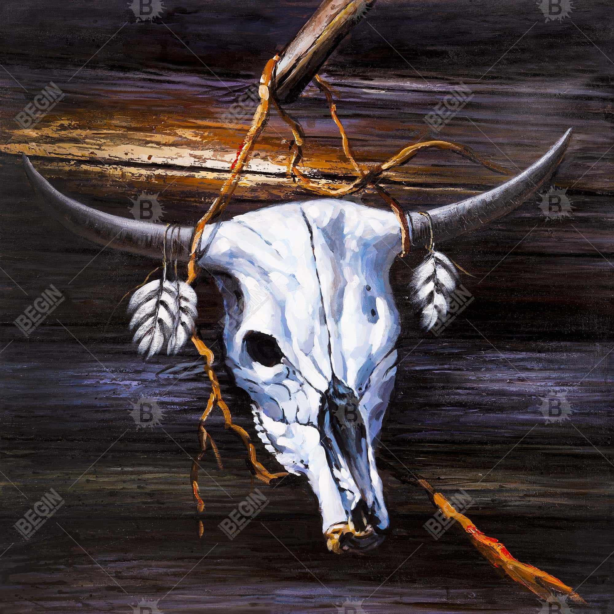 Hanged skull on a wood wall