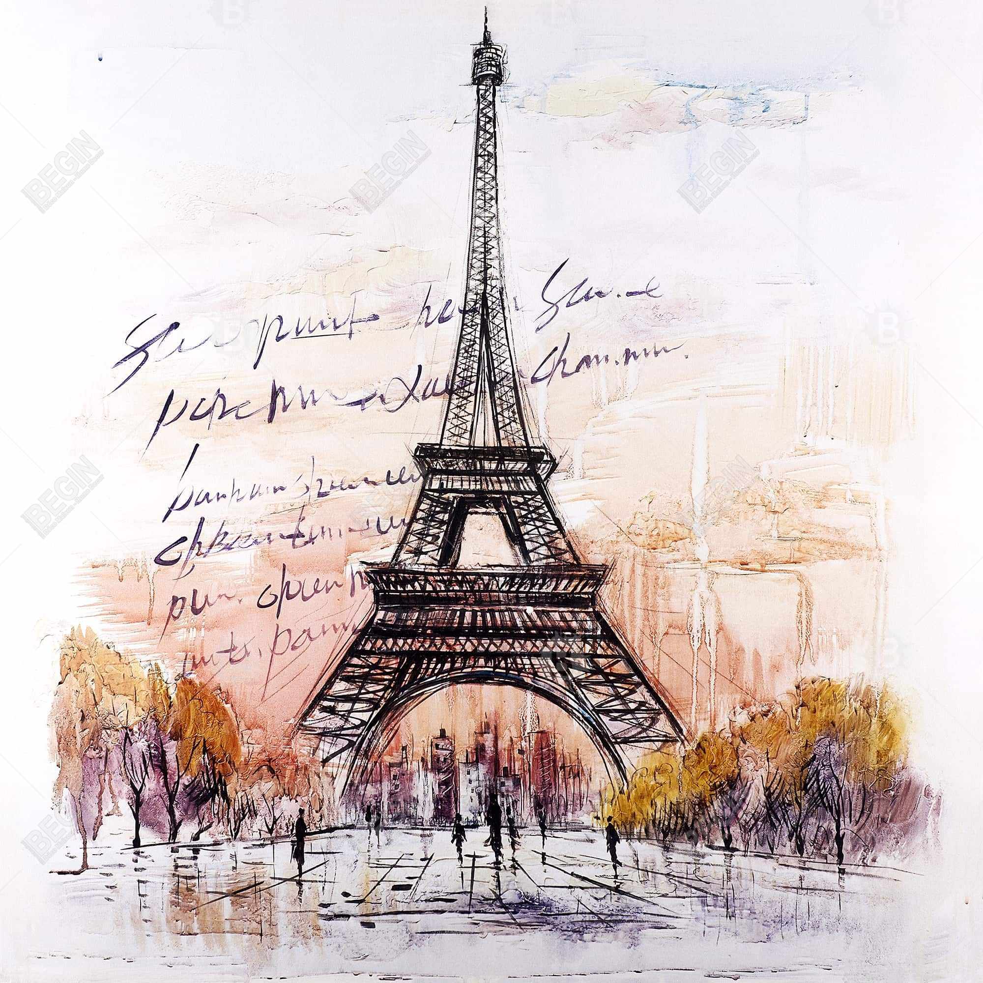 Eiffel tower sketch with an handwritten message