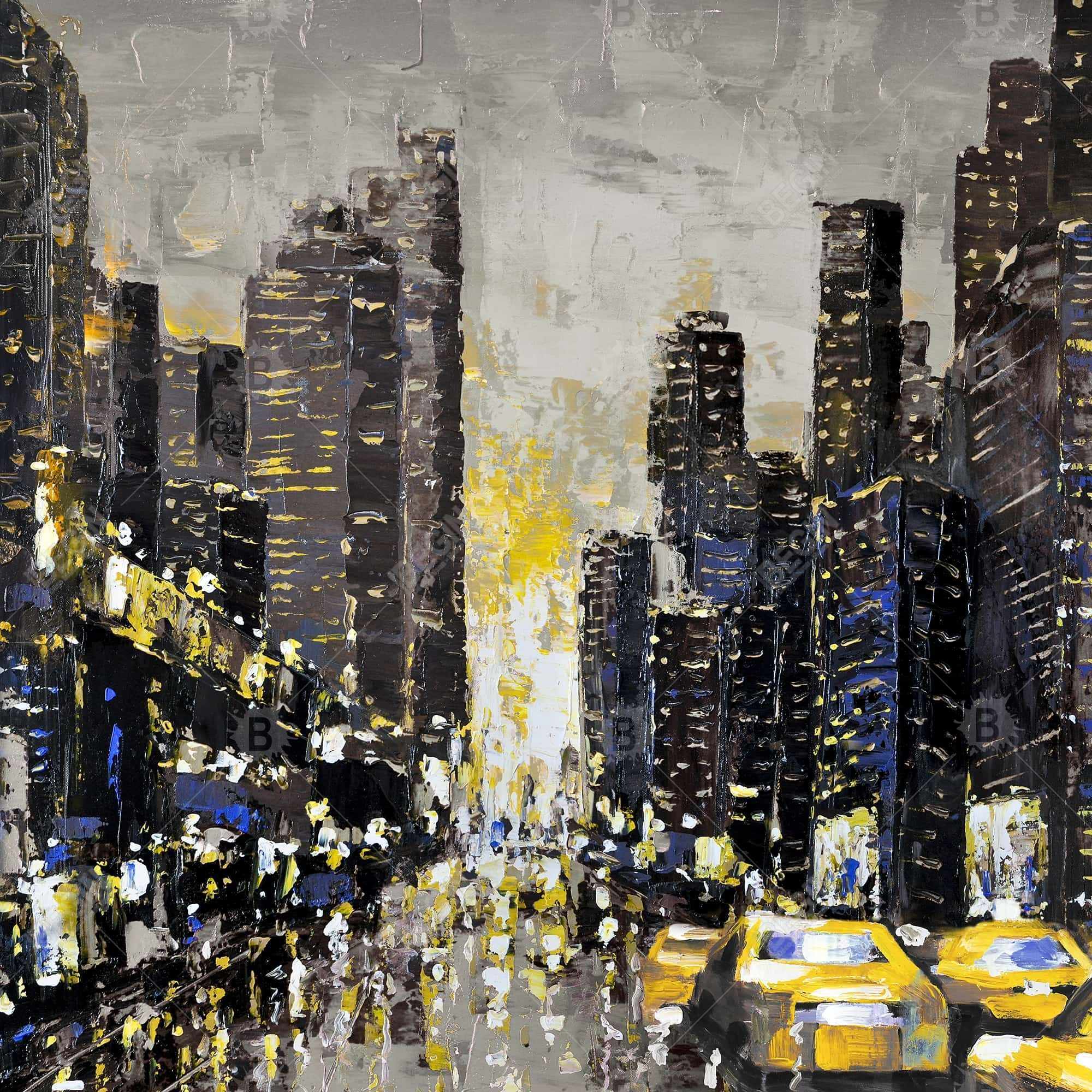 Abstract and texturized city with yellow taxis