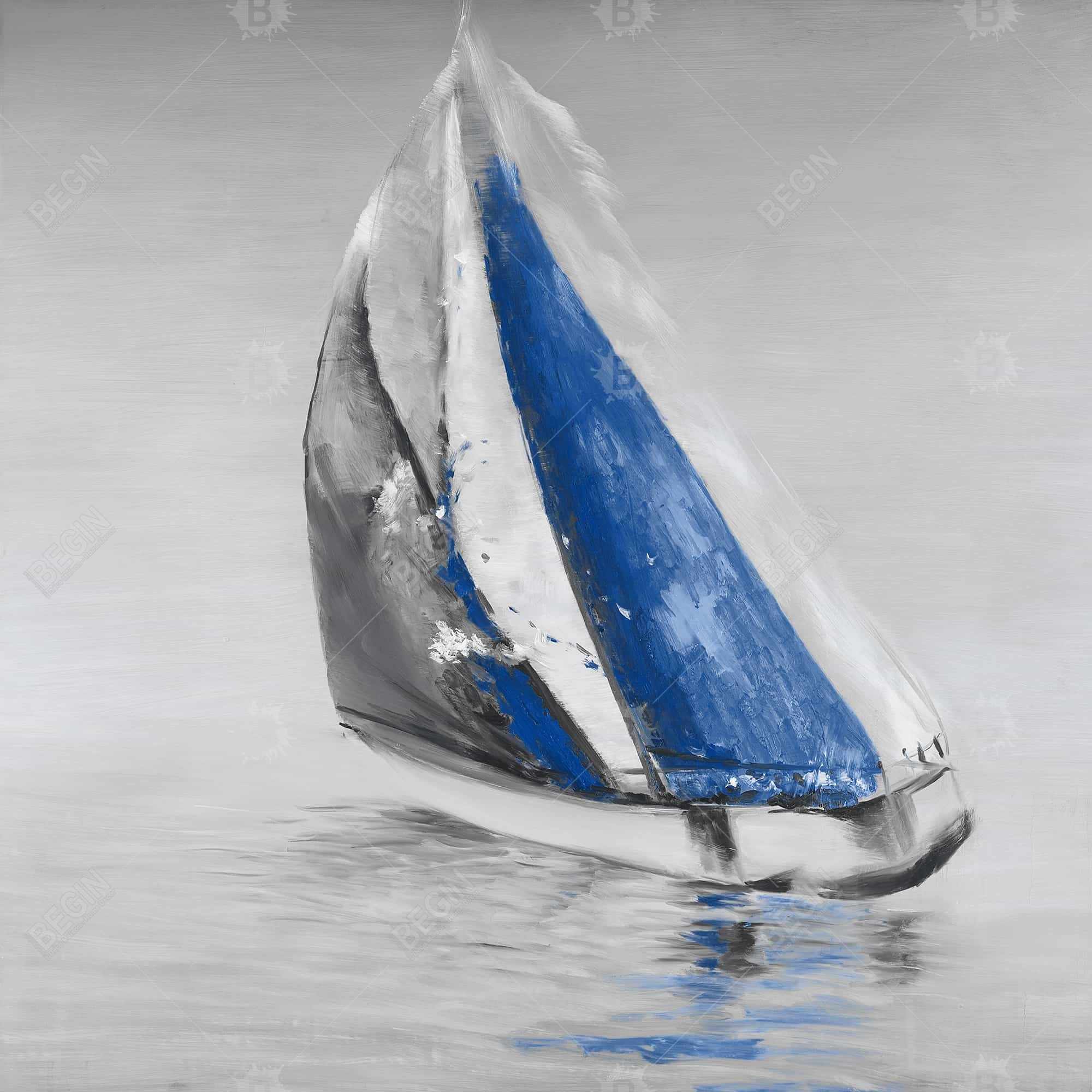 Gray and blue boat sailing